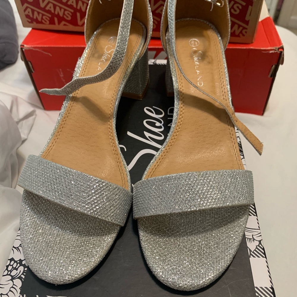 silver glittery homecoming heels
